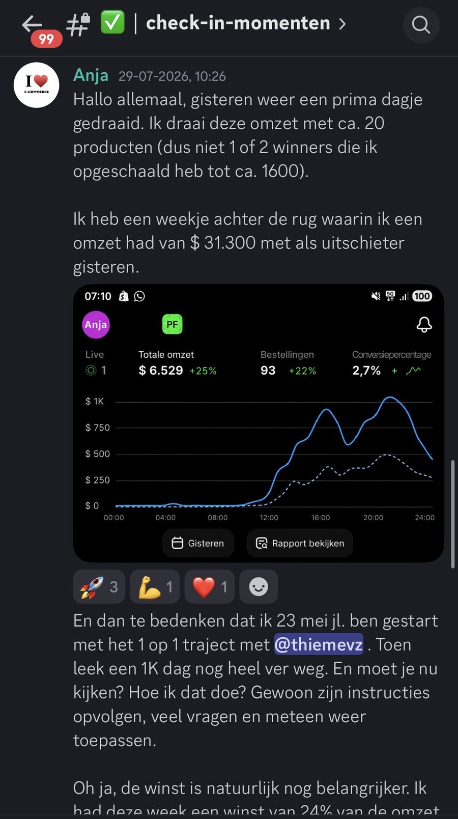 Discord check-in van student Anja over een week met 31.300 dollar omzet