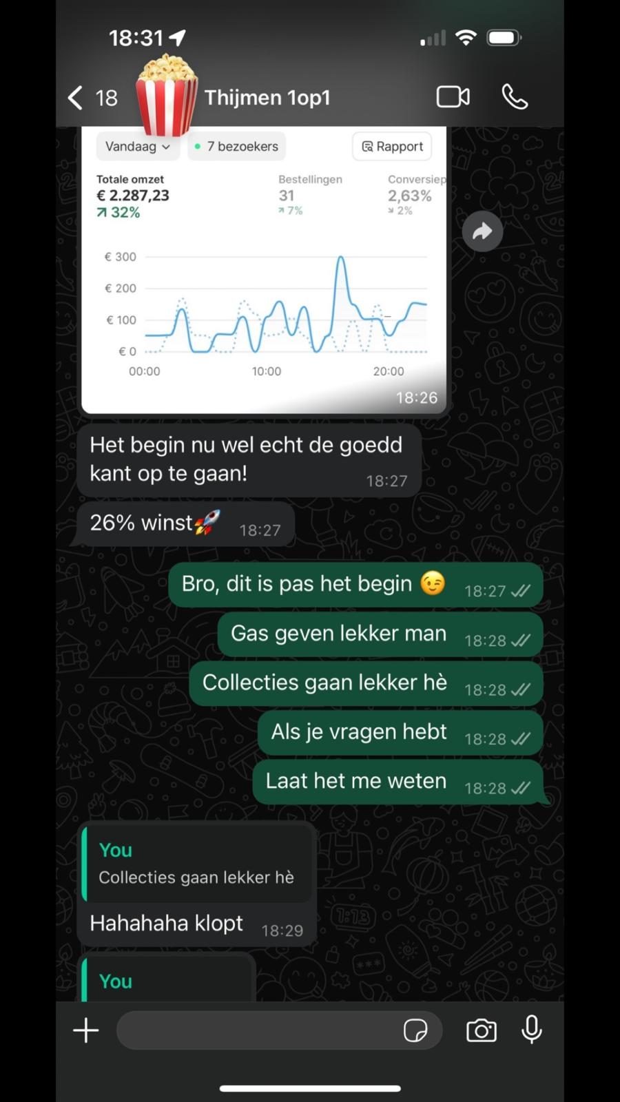 WhatsApp 1-op-1 chat: student draait 2.287 euro omzet op één dag met 26 procent winst