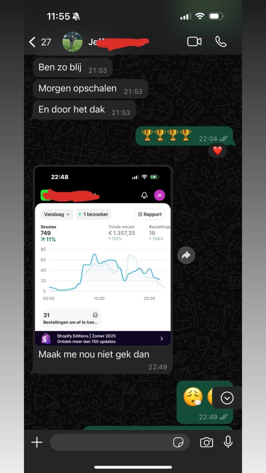 WhatsApp-chat met student: 1.357 euro dagomzet, een groei van 115 procent